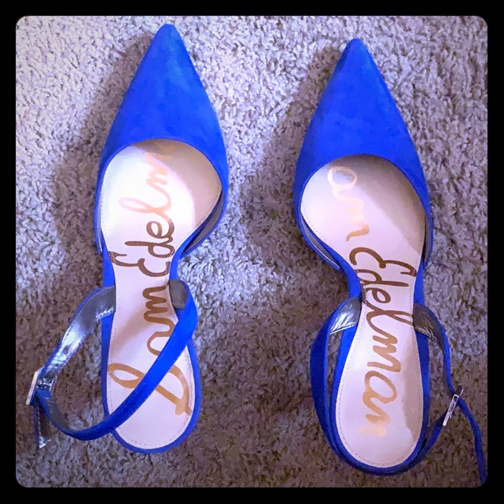 Blue suede heels